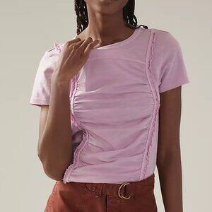 NWT Anthropologie Smocked-Front Short SleeveTee, Size XS, Lilac